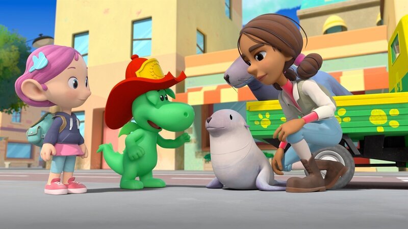 Grisu und Stella bekommen die babyleichte Aufgabe, sich um ein Seelöwenbaby zu kümmern. – Bild: ZDF und MONDO TV Group, Pagot, Calidra, T2T, ZDFS