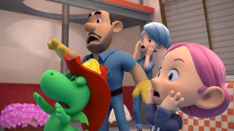 Das ist der Moment, in dem Grisus Feuerwehrtorte auf den Boden fällt. – Bild: ZDF/​2023 MONDO TV Group/​Pagot/​Calidra/​T2T/​ZDFS