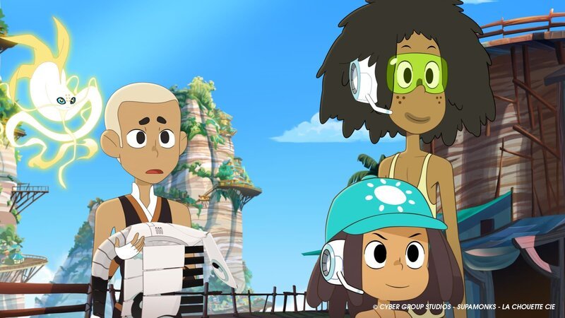 Sun mit Genie Lotus von Team Tao Twins (l.) und Mouse (2.v.r.) und Enki (r.) von Team Tiki nähern sich dem Finale. – Bild: WDR/​2021 Cyber Group Studios