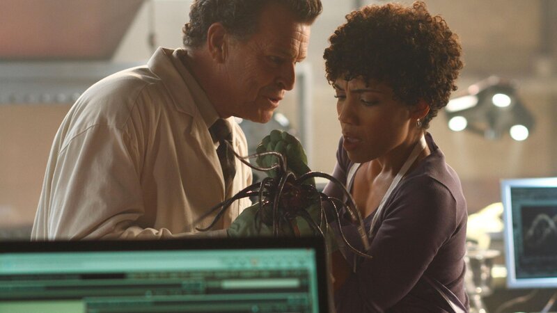 Walter (John Noble, l.) und Astrid (Jasika Nicole, r.) untersuchen einen mysteriösen Parasiten … – Bild: MAX Hungary