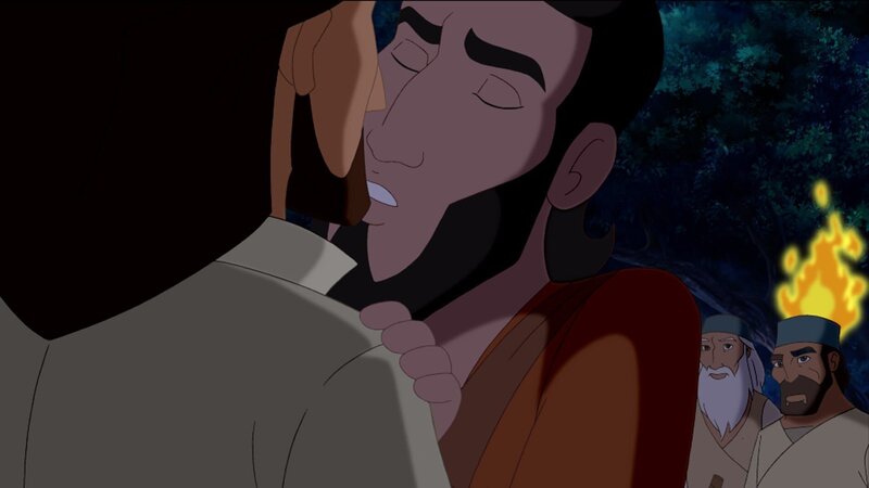 Judas gibt Jesus den verräterischen Kuss. – Bild: KI.KA/​Cross Media/​Beta/​Trickcompany