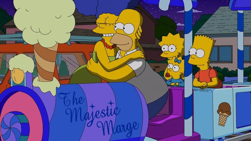 Erleben einen ganz besonderen Hochzeitstag: Marge und Homer mit ihren Kindern Lisa, Maggie und Bart. – Bild: Twentieth Century Fox Film Corporation