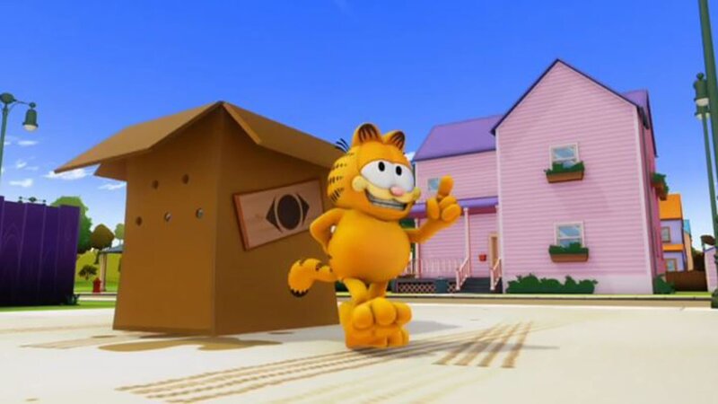 Garfield will Nermal nach China verschicken. Doch durch ein Versehen gelangen auch Odie und Garfield nach Shanghai. – Bild: HR/​DARGAUD MEDIA