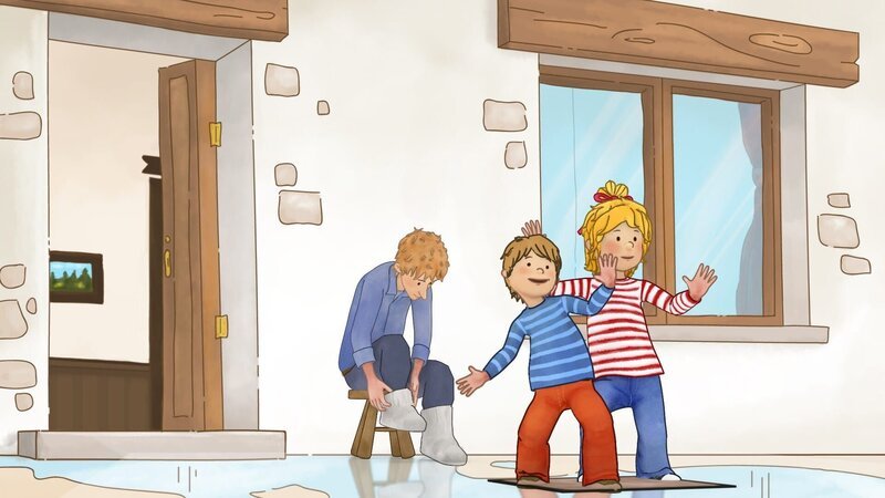 Conni und Jakob schliddern auf dem Eis. – Bild: ZDF/​Henning Windelband/​Youngfilms GmbH