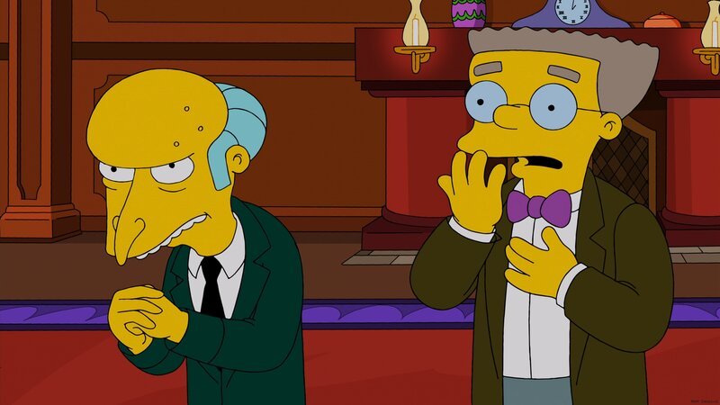 Mr. Burns (l.) schenkt seinen Mitarbeitern zu Weihnachten eine hypermoderne Datenbrille, allerdings nicht ohne Hintergedanken. – Bild: Twentieth Century Fox Film Corporation