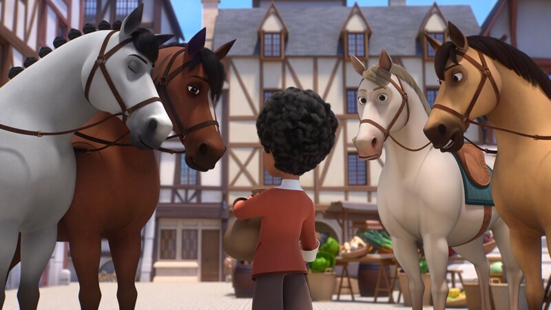 Alex soll auf die Pferde der Musketiere aufpassen, während diese zwielichtige Gestalten ausspionieren. – Bild: ZDF und xxx