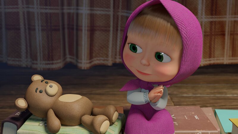 Mascha singt dem Teddy noch ein Gute-Nacht-Lied. – Bild: KiKA/​Animaccord Animation Studio