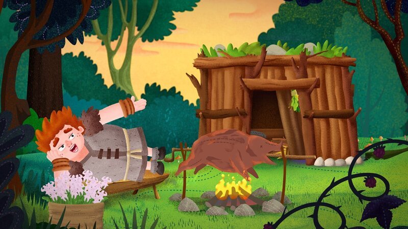 Brock hat seine Aufgaben erledigt und entspannt vor seiner Hütte. – Bild: KiKA/​Mideu Films/​MDR/​hr/​BR/​SWR/​WDR