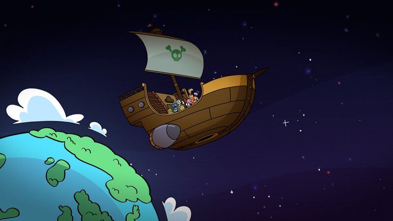 The Alien Crew Members, Stumpy (2.v.l.), Bex (3.v.l.), Dr. Annabelle (4.v.r.), Handsome Steve (3.v.r.), Midnight Bun Bun (r.) – Bild: Paramount