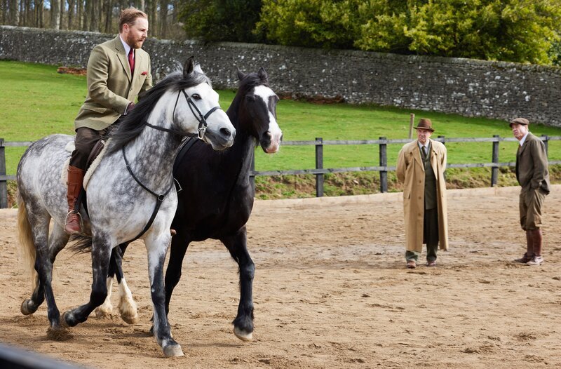 Siegfried Farnon (l, Samuel West) versucht das Vertrauen des traumatisierten Rennpferdes zu gewinnen. – Bild: WDR/​Playground & All3Media International