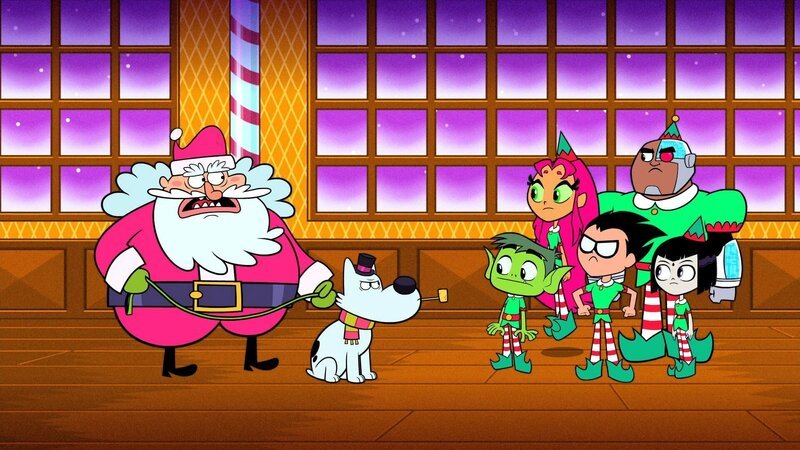 v.li.: Santa Claus, Frosty, Beast Boy, Starfire, Robin, Cyborg, Raven – Bild: Cartoon Network