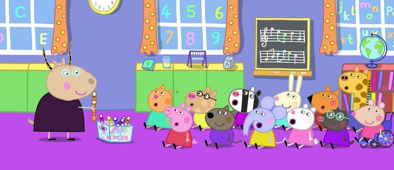 L-R: Madame Gazelle, Candy Cat, Peppa Pig, Pedro Pony, Danny Dog, Zoe Zebra, Emily Elephant, Rebecca Rabbit, Suzy Sheep, Freddy Fox, Molly Mole, Gerald Giraffe, Mandy Mouse – Bild: Nickelodéon Junior