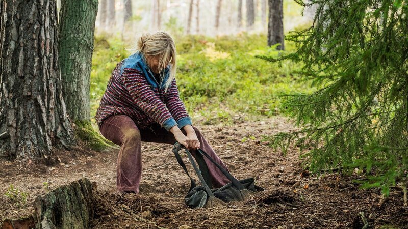 Ein millionenschwerer Fund im Wald: Helena Af Sandeberg als Malou. – Bild: SRF/​Newen /​ Peter Cederling