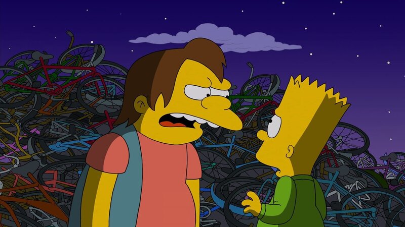 Bart (r.) wird von einem halbstarken Rowdy (l.) bedroht – er ahnt noch nicht, dass dieses Erlebnis seinen Vater Homer verändern wird … – Bild: Twentieth Century Fox Film Corporation