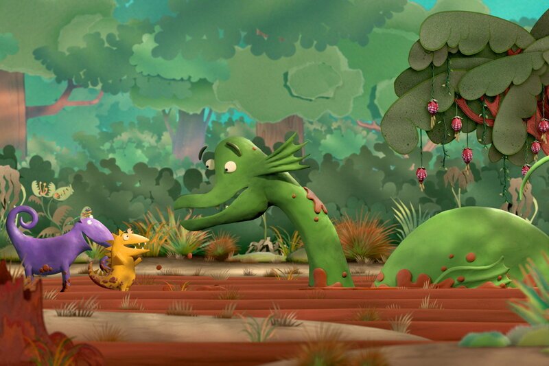 Guetnachtgschichtli Kiri und Lou Staffel 2 Folge 10 Lou vergisst seine schlechte Laune, als er mit Kiri im matschigen Sumpf spielt. – Bild: SRF1