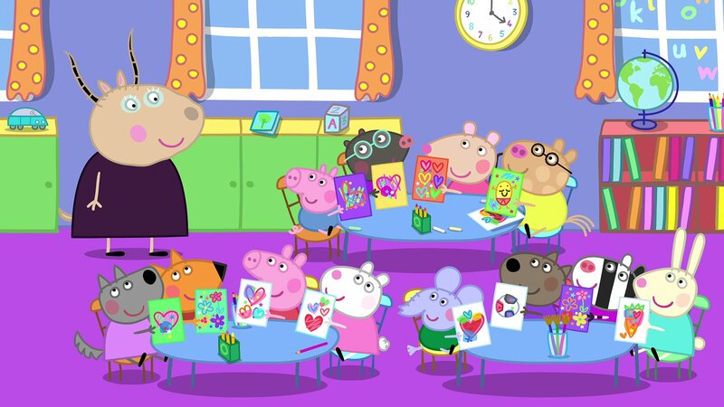 L-R: Madame Gazelle, Wendy Wolf, Freddy Fox, Peppa Pig, George Pig, Suzy Sheep, Molly Mole, Edmond Elephant, Mandy Mouse, Pedro Pony, Danny Dog, Zoe Zebra, Rebecca Rabbit – Bild: Nickelodéon Junior