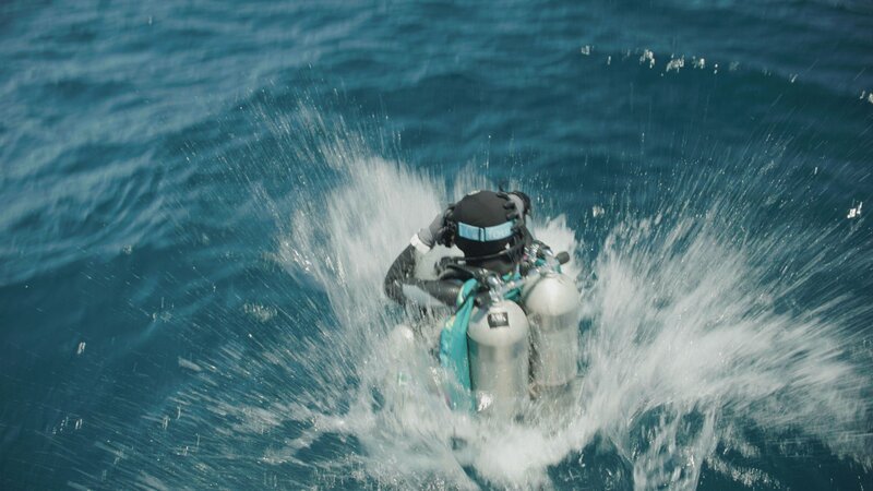 Ein Taucher taucht ins Wasser – Bild: uklib /​ © THE HISTORY CHANNEL /​ A+E Networks