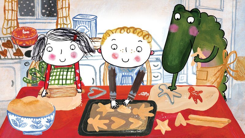 Beim Plätzchen backen kann man gut erzählen, vor allem über den Weihnachtsmann. – Bild: rbb/​dansk tegnefilm
