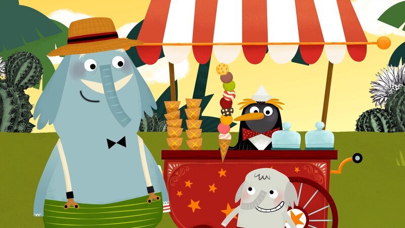 Im Sommer treffen sich alle Waldbewohner im Schwimmbad zum Eis essen. – Bild: KiKA /​ rbb/​ahoifilm