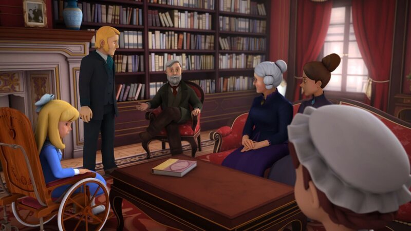 Familie Sesemann hört sich an, was Dr. Beckmann über Heidis Krankheit sagt. – Bild: ZDF/​Studio 100 Animation/​Heidi Productions Pty. Limited