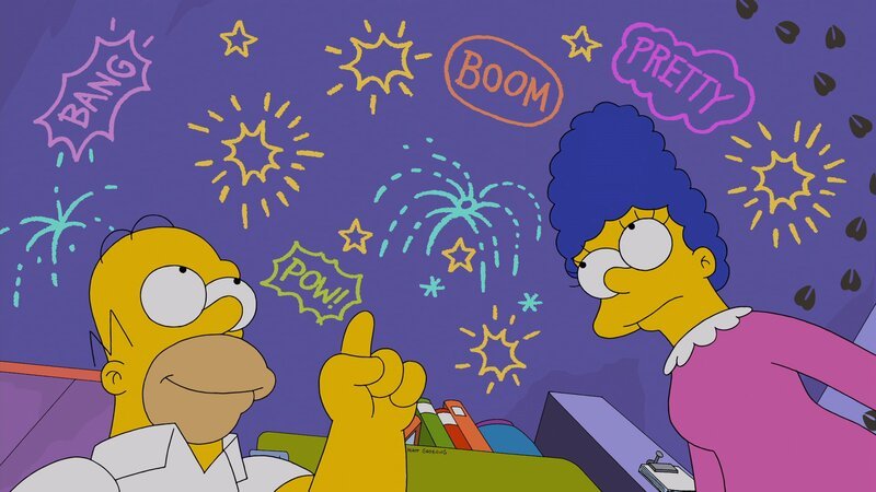 Als Homer (l.) in der Zeitung liest, dass die Stadt das Feuerwerk zum diesjährigen Nationalfeiertag abgeblasen hat, fantasiert er darüber, dass er selbst etwas Tolles organisieren wird – doch Marge (r.) bringt ihn unsanft auf den Boden der Tatsachen zurück: Er soll lieber erst einmal die Glühbirnen im Hinterhof austauschen … – Bild: Twentieth Century Fox Film Corporation