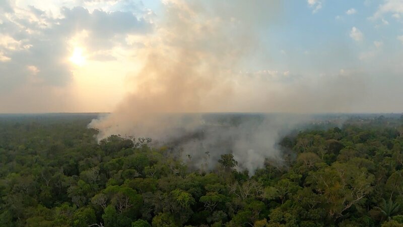 Feuer und Rauch gehören am Ende der Trockenzeit zum Amazonas wie  Sonnenschein. – Bild: ZDF und Sylvestre Campe