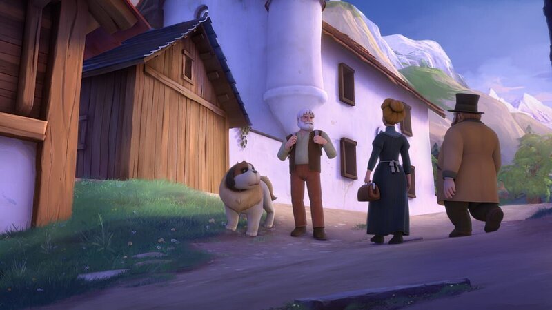 Großvater begegnet Herrn und Frau Keller auf dem Weg nach Mayenfeld – Bild: ZDF und Studio 100 Animation/​Heidi Productions Pty. Limited
