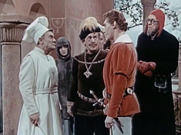 Der Koch des Königs (Stanislav Neumann), die verkleidete Prinzessin Lada und der junge, edle Prinz (Josef Zíma). – Bild: BR