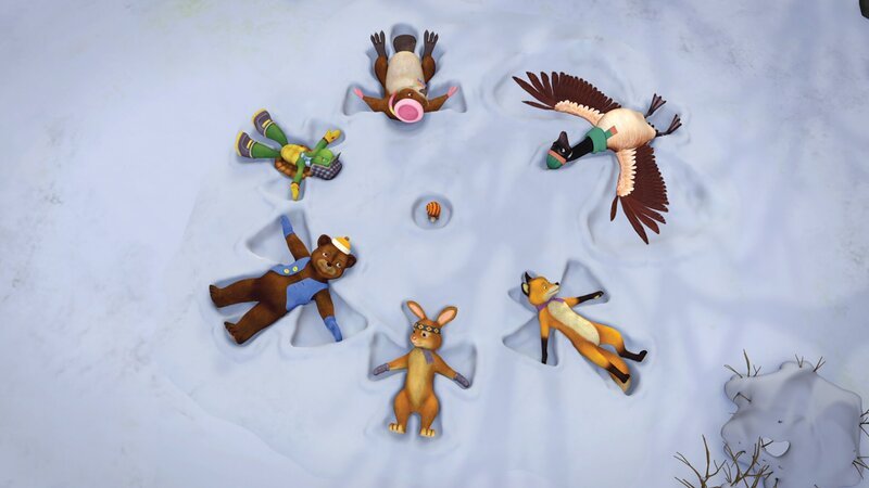 Ein Schneeengel zum Winterbeginn ist ein Riesenspaß für Franklin und seine Freunde. – Bild: KiKA/​Nelvana Limited/​Infinite Frameworks Pte Ltd.