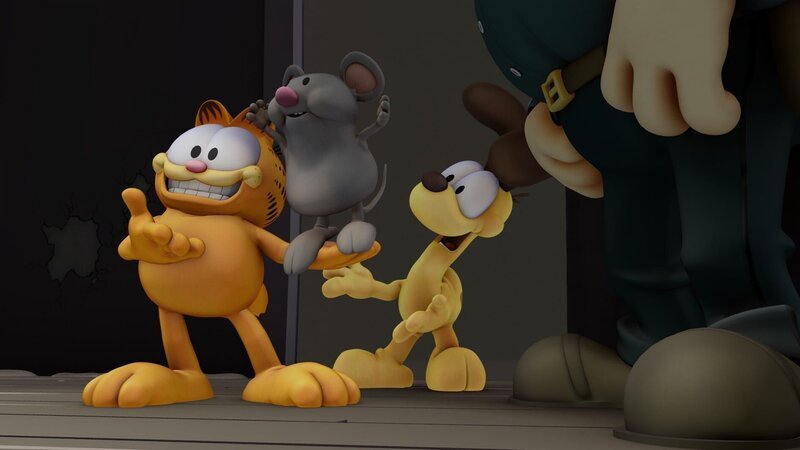 Garfield und Odie können die Hamsterratte Packy überführen und entlasten damit Jon. – Bild: HR/​DARGAUD MEDIA
