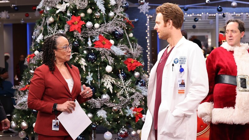 Überraschung unterm Weihnachtsbaum: S. Epatha Merkerson Sharon Goodwin, Nick Gehlfuss als Dr. Will Halstead (m.) – Bild: SRF/​NBC Universal