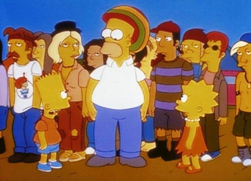 Homer (Mi.) geht mit Lisa (re.) und Bart (li.) zu einem Open-Air-Konzert. – Bild: PR7; ProSieben Media AG