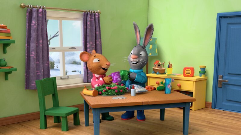 Pip und Posy freuen sich über den Schnee. – Bild: ZDF/​Magic Light Pictures LTD 2023