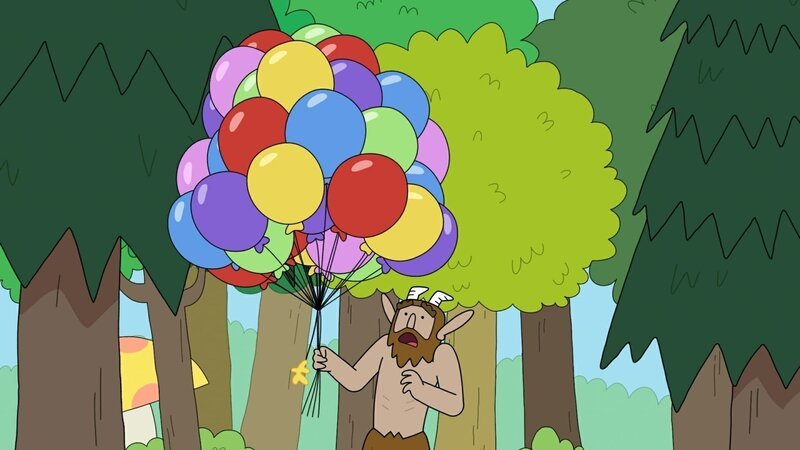 Der Faun Hufius will dreißig Luftballons quer durch den Magic Forest befördern. Doch spitze Gefahren lauern überall, und ein Ballon ist gerade geplatzt. – Bild: ZDF/​Tiger Aspect Kids & Family Limited, Movimenti Production, Zodiak Kids & Family France and Monello Productions 2025
