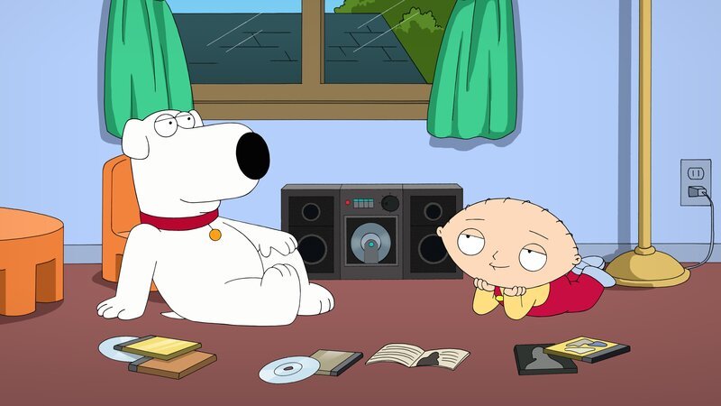 Stewie (r.) entdeckt die Schlagermusik von Anne Murray für sich und hört begeistert jeden Song rauf und runter. Als Brian (l.) ihn deswegen kritisiert, beschließt Stewie, ihn zu bekehren … – Bild: 2013 Twentieth Century Fox Film Corporation. All rights reserved. Lizenzbild frei