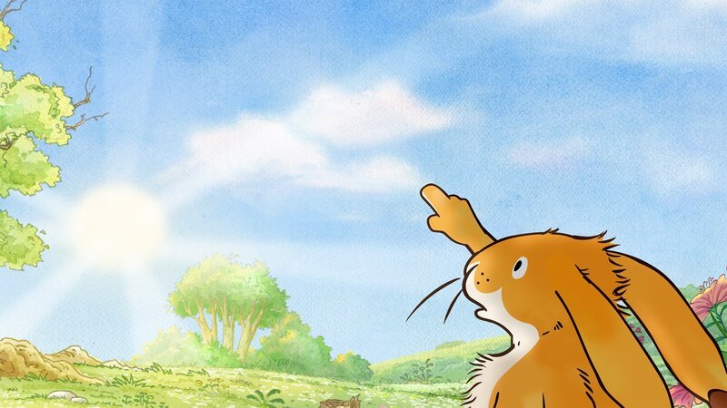 Der kliene Hase fragt sich, ob die Wolken ihn überhaupt hören können. Schließlich sind sie ziemlich weit weg, so hoch oben am Himmel. – Bild: KiKA/​SLR Productions Australia Pty.Ltd./​Scrawl Studios Pte Ltd./​hr/​ARD