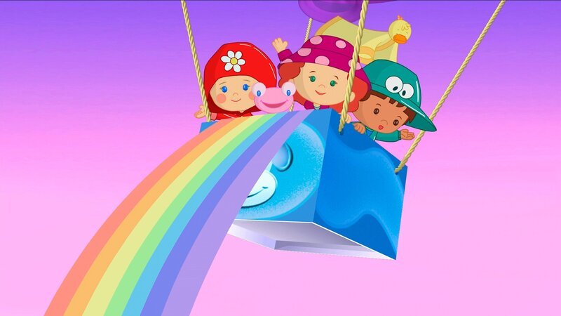 Die Kinder bringen einen herrlichen Regenbogen wieder zurück in den Himmel. – Bild: KiKA