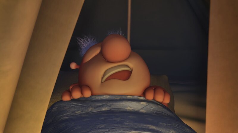 Groobie ist vor Müdigkeit eingeschlafen, weil beim Wachehalten nichts geschehen ist. – Bild: KiKA/​Snapper Productions/​Q Pootle 5 LTD