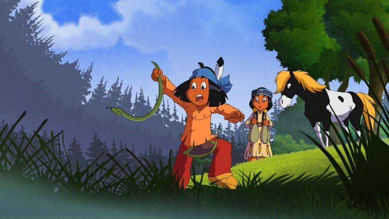 Yakari und Regenbogen begegnen im Sumpfgebiet vielen Tieren, die auch gefährlich sein können. – Bild: WDR/​Storimages