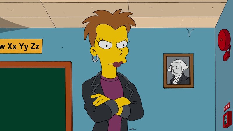 „Die Simpsons“, „Conrad.“ Homer kommt teuer zu stehen, dass er Firmeninterna öffentlich macht. Als er zahlreiche Fotos von seiner Arbeitsstelle in den sozialen Netzwerken postet, wird Homer fristlos entlassen und muss wieder von ganz unten anfangen. Er wird Tellerwäscher in einem griechischen Restaurant – für Homer der tollste Job auf Erden! Inspiriert vom Schicksal ihrer Vaters entwickelt Lisa eine App, die vorhersagen soll, wie sich das Postingverhalten auf die eigene Lebensrealität auswirkt. – Bild: Fox and its related entities