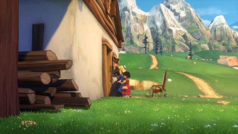 Fräulein Rottenmeier und Heidi helfen Clara beim Laufen. – Bild: ZDF/​Studio 100 Animation/​Heidi Productions Pty. Limited