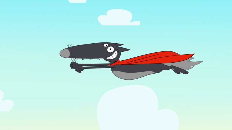 Wolf möchte gerne wie ein Superheld fliegen können. – Bild: KiKA/​Samka Productions