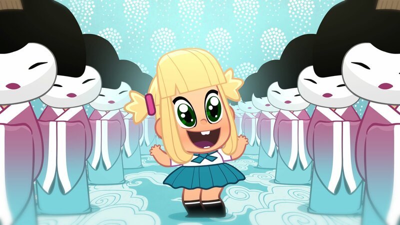 Mascha singt zwischen japanischen Frauen. – Bild: KiKA/​Animaccord LTD