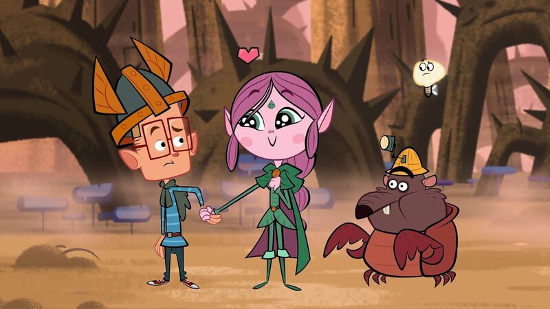 Ephi (M.) ist vom Liebeszauber gepackt und schwärmt für Marcus (r.). Ratrick und Lumi (r.) wundern sich. – Bild: ZDF/​Mondo TV France