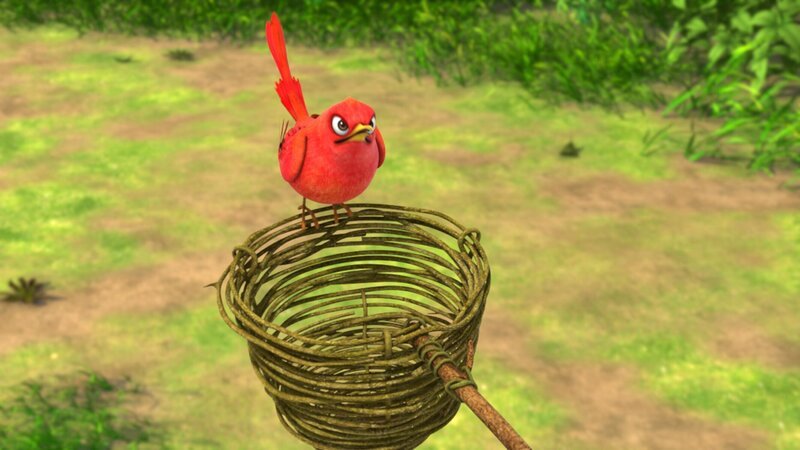 Damit Balu nicht entdeckt, dass Mogli den fremden Vogel aus dem Käfig befreit hat, will er Darsi stattdessen in den Vogelkäfig setzen. Doch Darsi findet diese Idee zunächst nicht gut. – Bild: ZDF/​DQ Entertainment