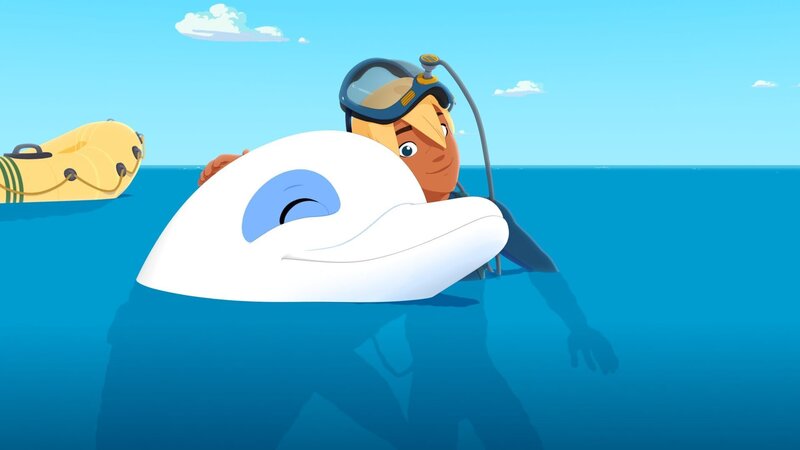 Yann (r.) und Zoom (l.) freuen sich über den glücklichen Ausgang ihres Abenteuers. – Bild: ZDF und Media Valley /​ Marzipan Films