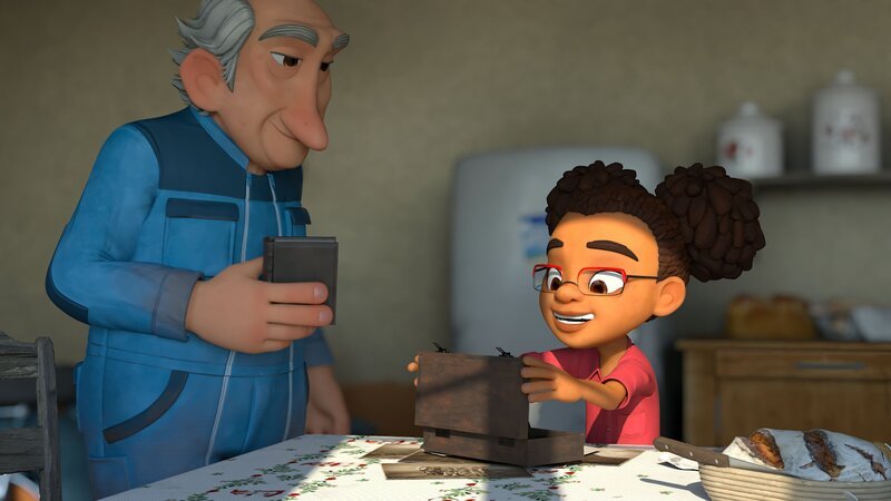 Mit Bauer Ludwig ist normalerweise nicht gut Kirschen essen. Aber Lina teilt heute mit ihm ein Geheimnis. – Bild: ZDF/​La Station Animation