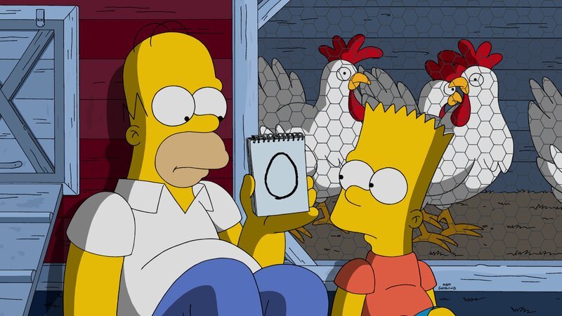 Homer (l.) ist hat bei den Flanders ganz wunderbar orange Frühstückseier gesehen. Um selbst in den Genuss davon zu kommen, geht er mit Bart (r.) auf einer Jagd … – Bild: Fox and its related entities
