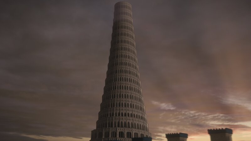 Die biblische Geschichte vom Turmbau zu Babel inspiriert die Menschen seit Jahrtausenden. In der bildenden Kunst wird das Bauwerk häufig spiralförmig dargestellt. – Bild: ZDF und Windfall Films Ltd.