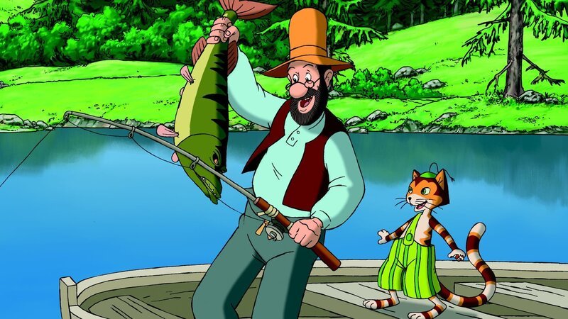 Pettersson und Findus sind sich sicher, dass sie mit dem riesigen Hecht den ersten Preis gewinnen werden. – Bild: ZDF und TV Loonland/​TV Loonland